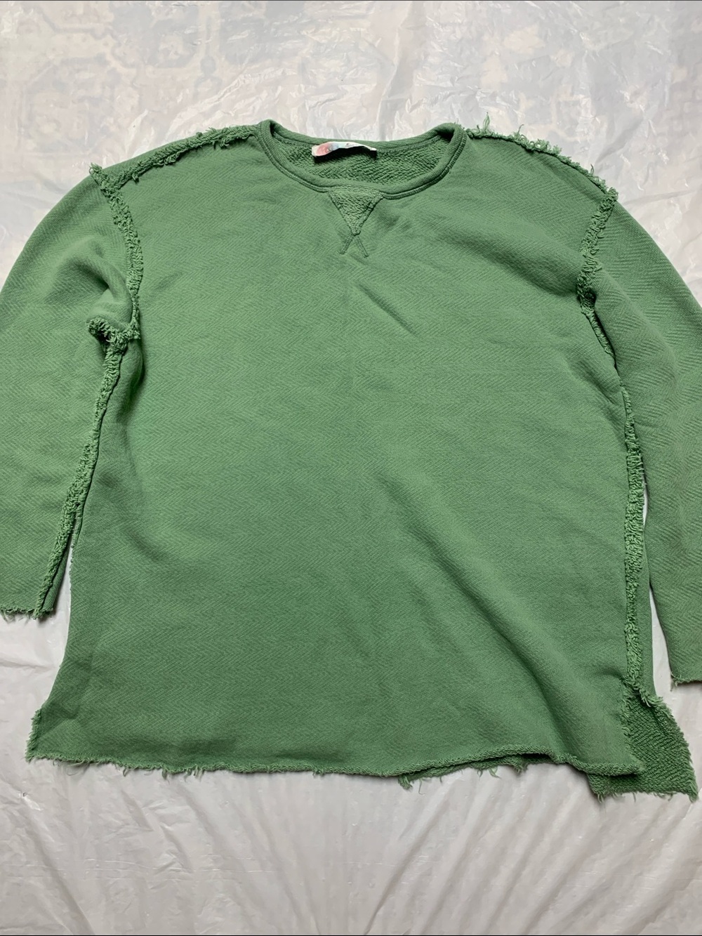 Free People Beach Sage Green Distressed Very Oversized Sweatshirt Size XS